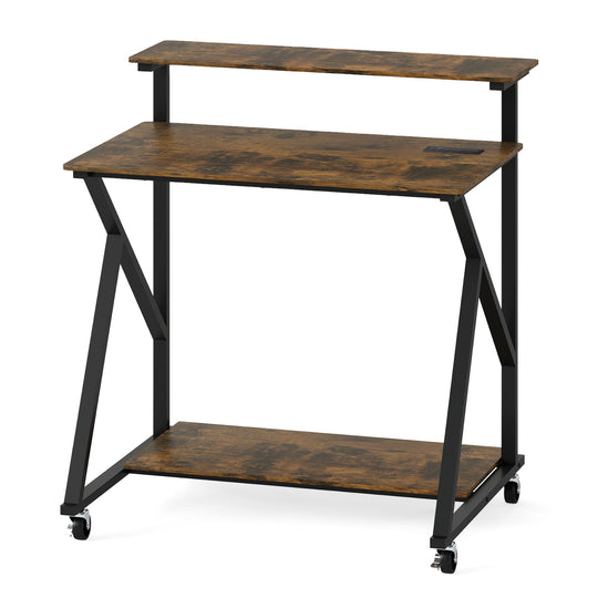 32 Inch Rolling Computer Desk for Small Spaces with Power Outlets
