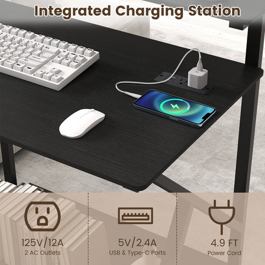 32 Inch Rolling Computer Desk for Small Spaces with Power Outlets