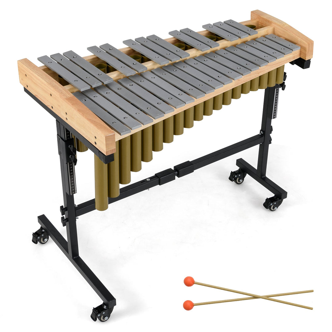 32 Note Marimba Aluminum Xylophone with Rubber Wood Base-Golden