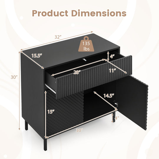 32" Wide Buffet Cabinet with 2 Doors and 1 Drawer for Kitchen