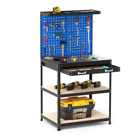 32 x 16 Inch Workbench Work Table with 2 PCs Pegboard Drawer and Shelves