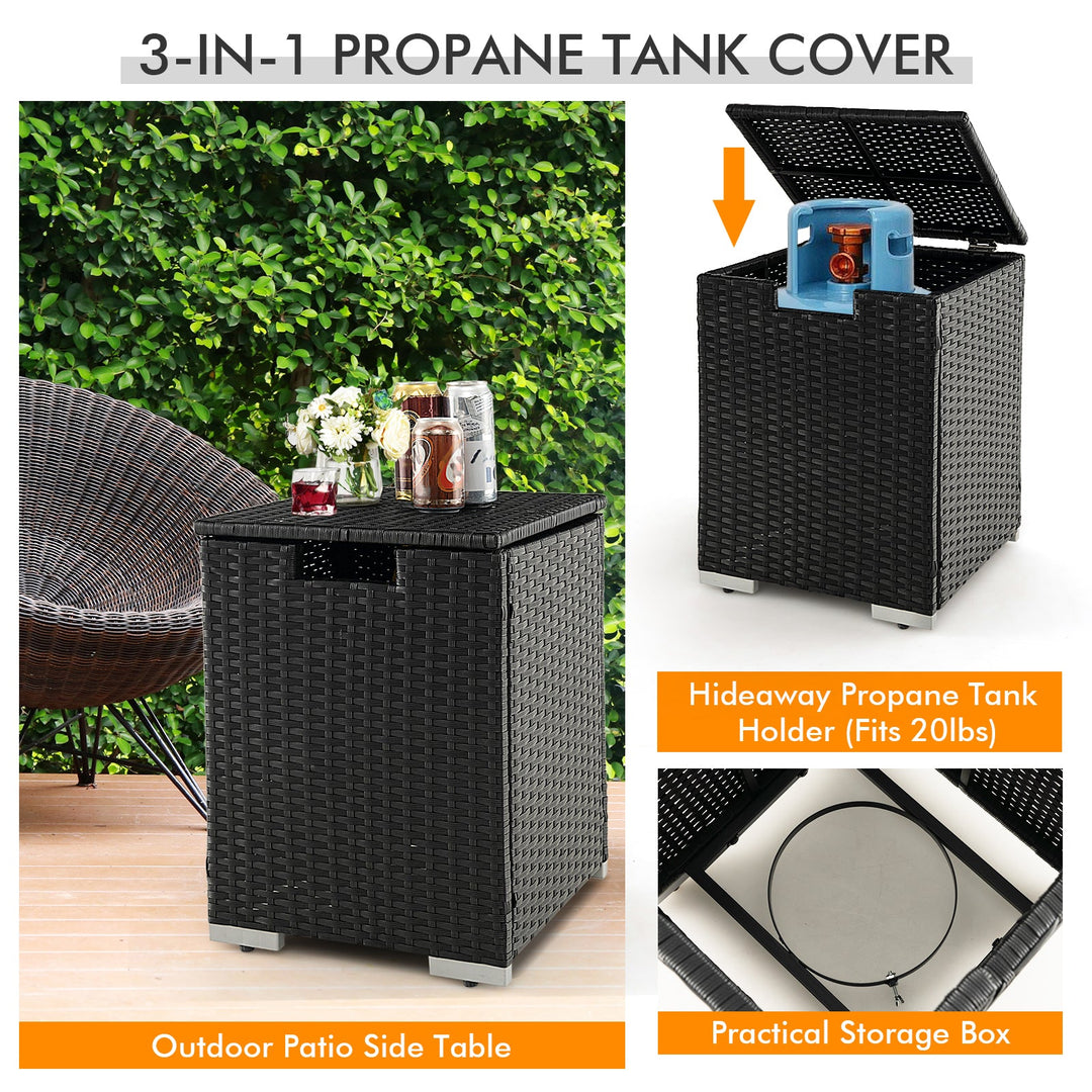 32 x 20 Inch Propane Rattan Fire Pit Table Set with Side Table Tank and Cover