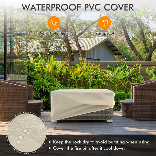 32 x 20 Inch Propane Rattan Fire Pit Table Set with Side Table Tank and Cover