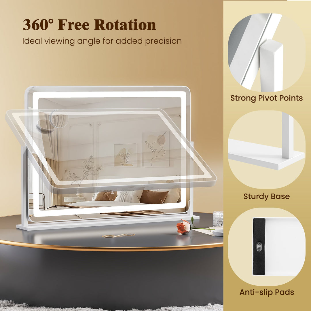 32 x 22 Inch Large Makeup Vanity Mirror with 3-Color Lighting Mode-White