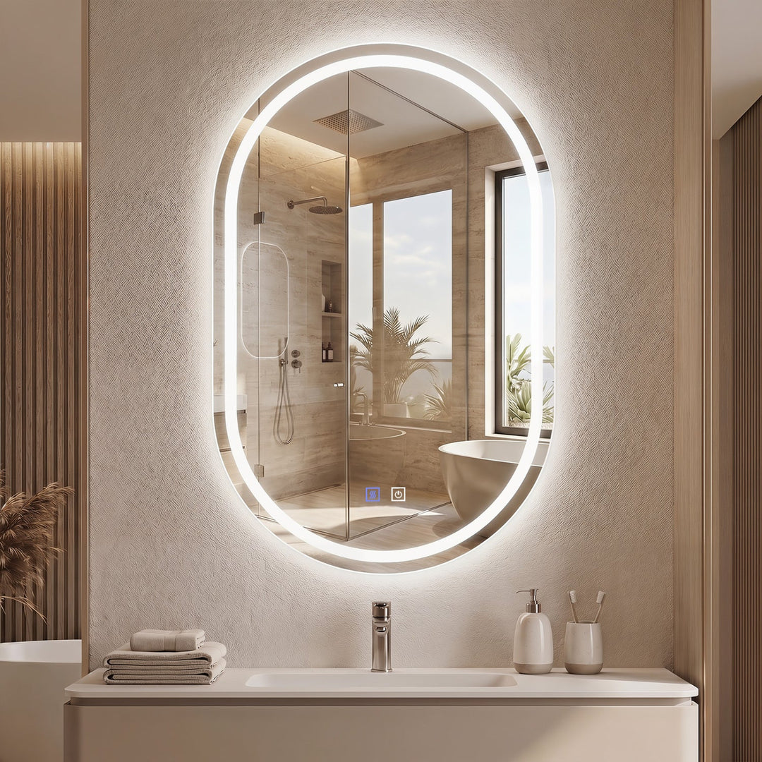 Oval LED Bathroom Mirror 32x20" with Dimming & Defogger