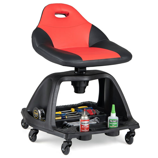 Rolling Mechanic Stool with Backrest and Tool Tray - 330 lbs