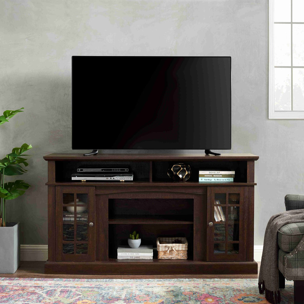Classic 58" TV Stand with Glass Door Cabinets & Adjustable Shelves, Media Entertainment Center for TVs up to 65", Living