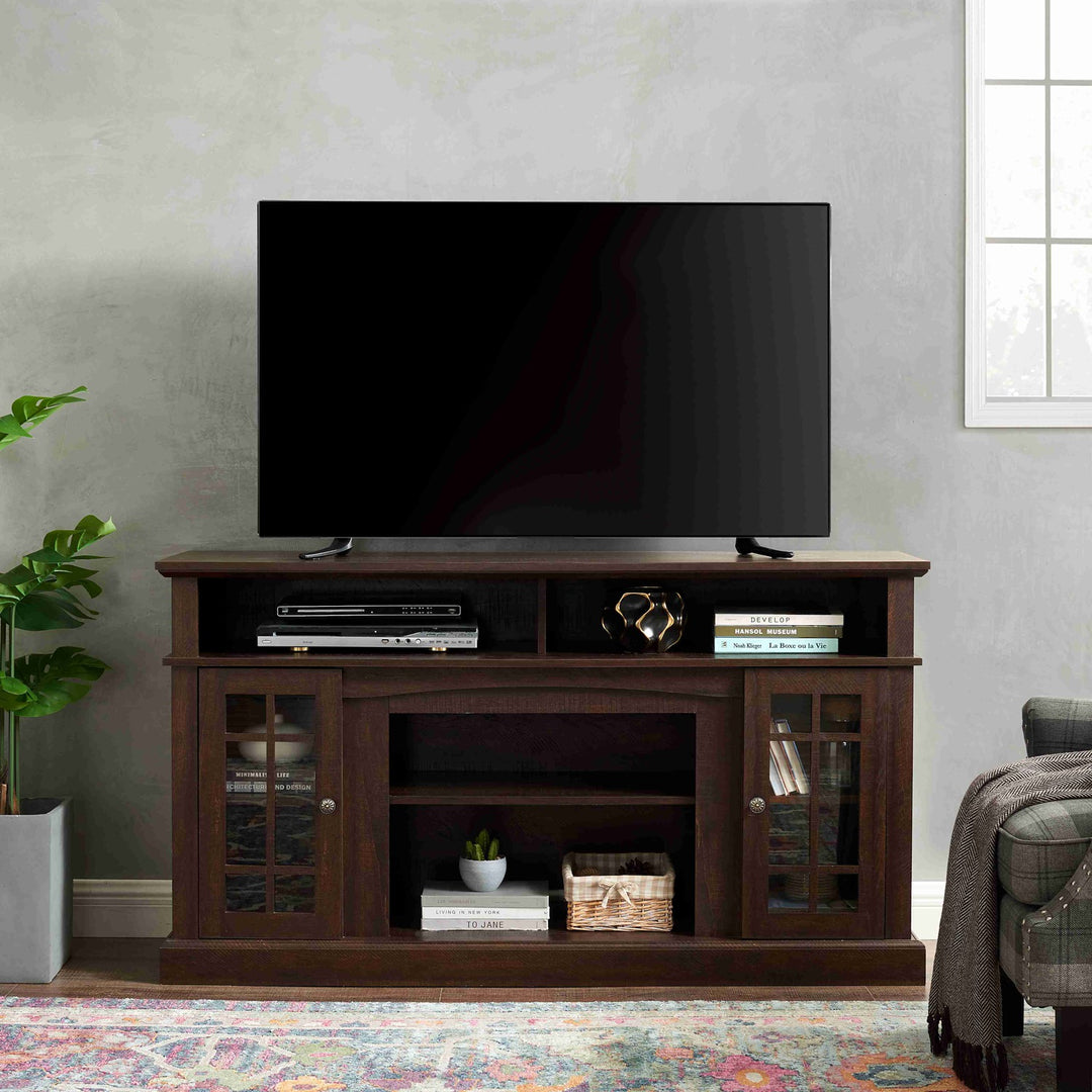 Classic 58" TV Stand with Glass Door Cabinets & Adjustable Shelves, Media Entertainment Center for TVs up to 65", Living