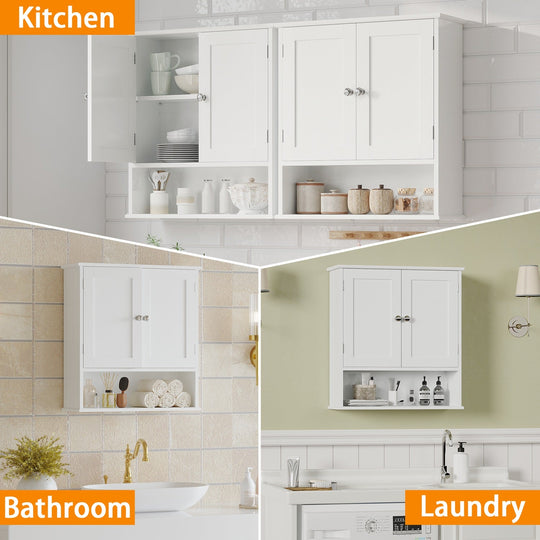 Wall Mounted Bathroom Cabinet with Adjustable Shelf & Doors