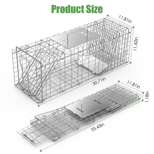 31×12×11" Heavy-Duty Folding Animal Trap | Humane Catch-and-Release Cage