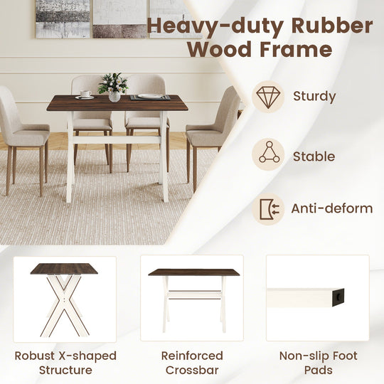 Modern Dining Table Wooden Kitchen Table with X-shaped Frame-White