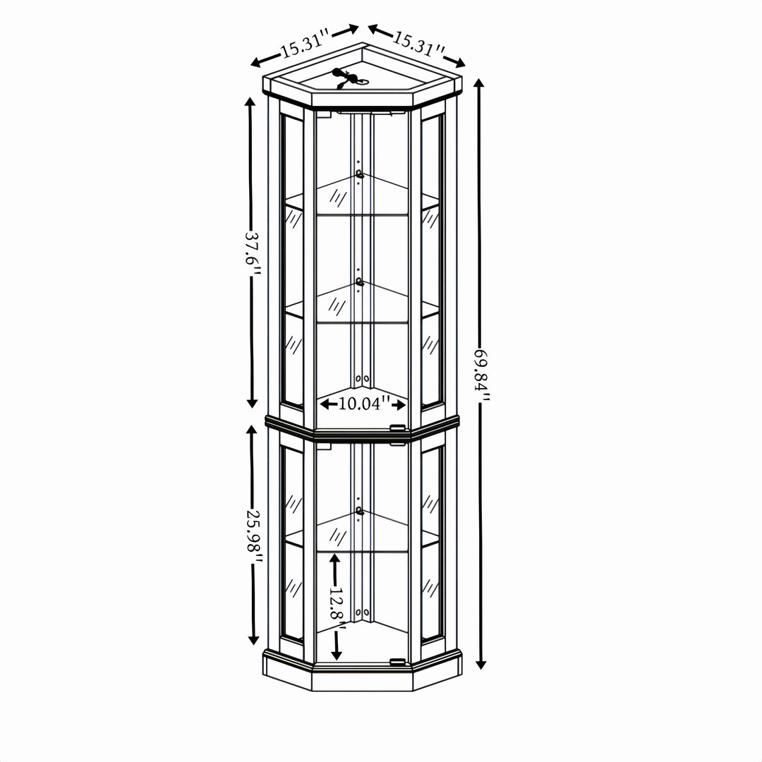 5-Tier Lighted Corner Curio Cabinet with Adjustable Glass Shelves