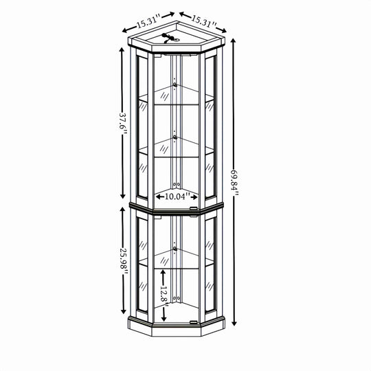 5-Tier Lighted Corner Curio Cabinet with Adjustable Glass Shelves