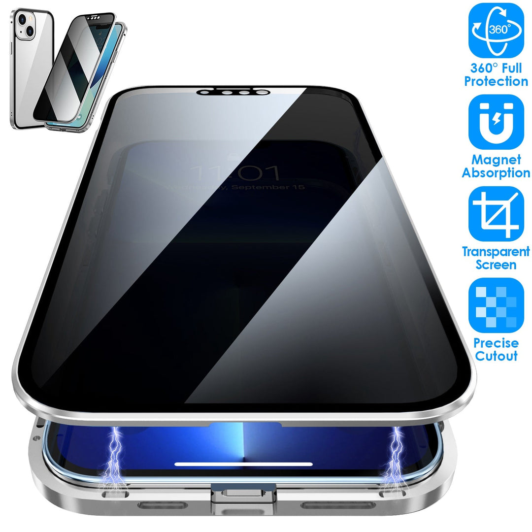Privacy Magnetic Phone Case 360¡ Full Protection Anti Spy Phone Cover Double Sided Tempered Glass Magnet Absorption Fit for IOS Phone 14 Plus