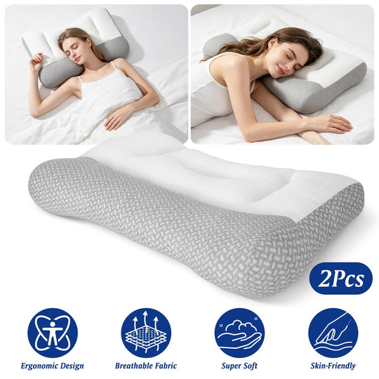Ergonomic Bed Pillow with Dual Height Design & Breathable Mesh