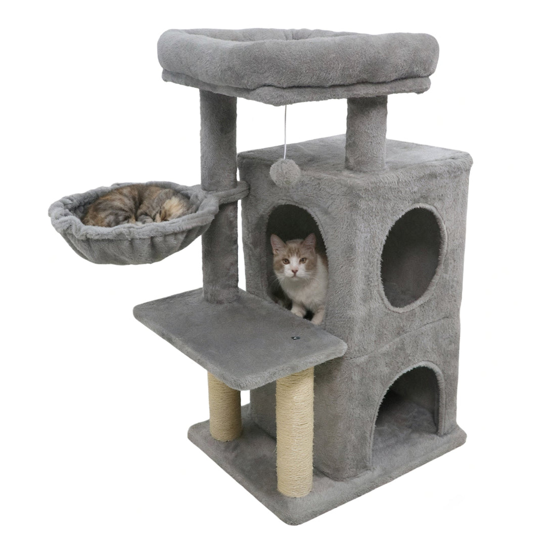 33.5 Inch Cute Kitten Tower with 2-Tier Condo and Padded Top Perch