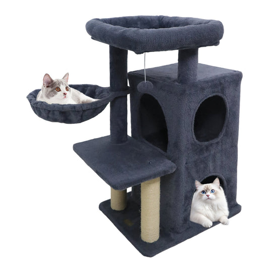 33.5 Inch Cute Kitten Tower with 2-Tier Condo and Padded Top Perch