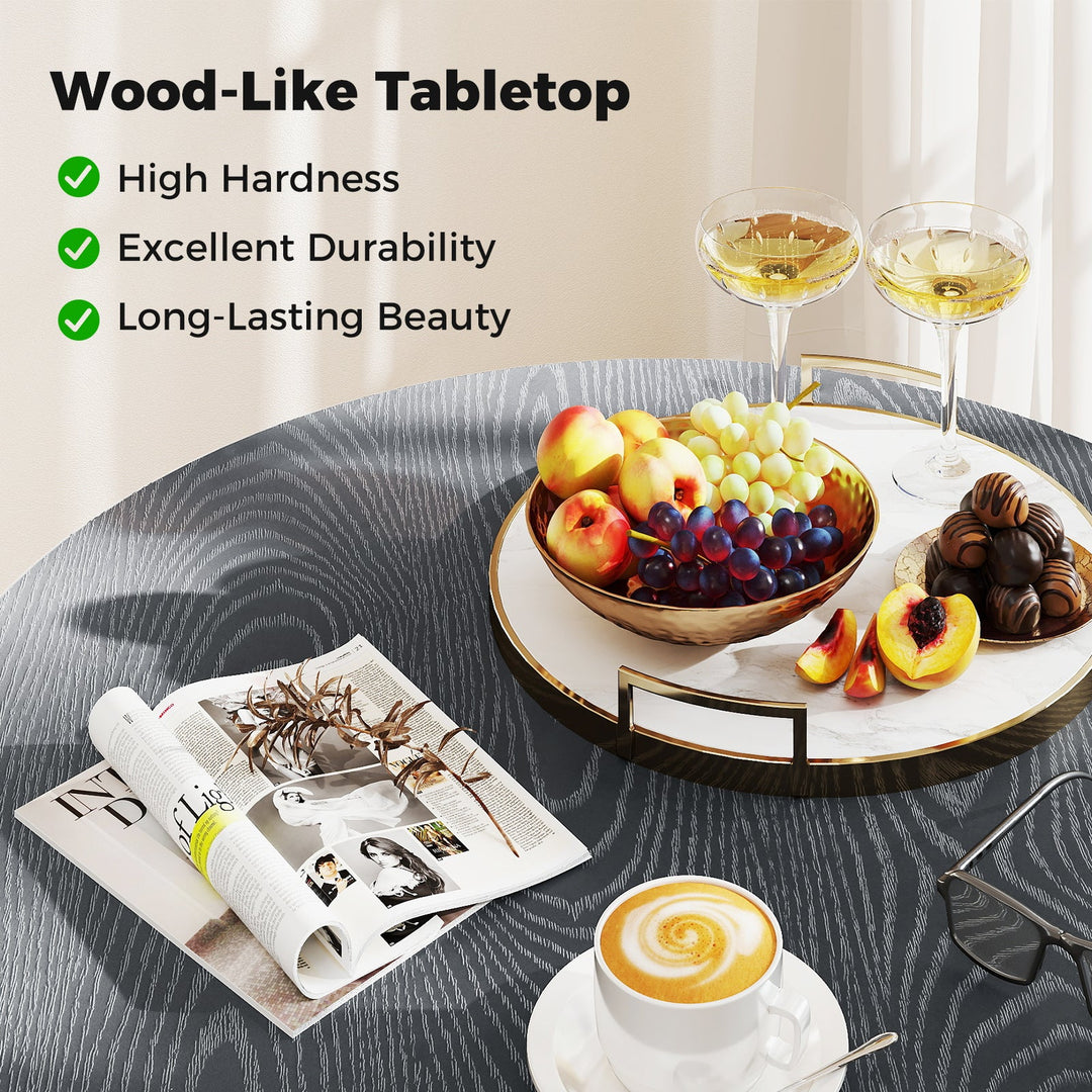33.5 Inch Round Patio Bistro Table with Wood-Like Top and X-Shaped Legs-Gray