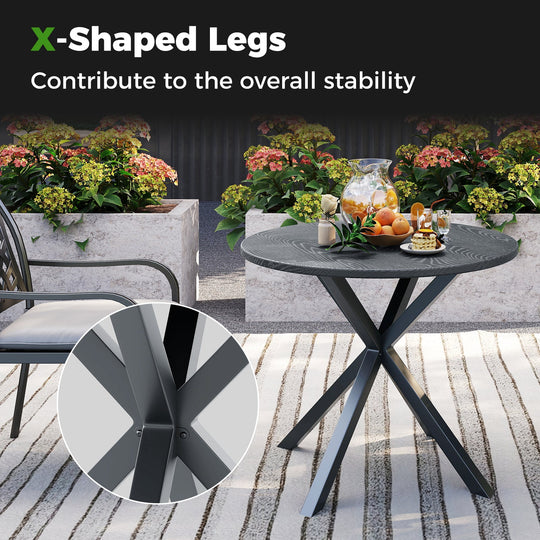 33.5 Inch Round Patio Bistro Table with Wood-Like Top and X-Shaped Legs-Gray