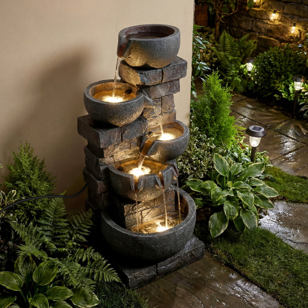 33" H Outdoor Water Fountain with LED Lights for Patio