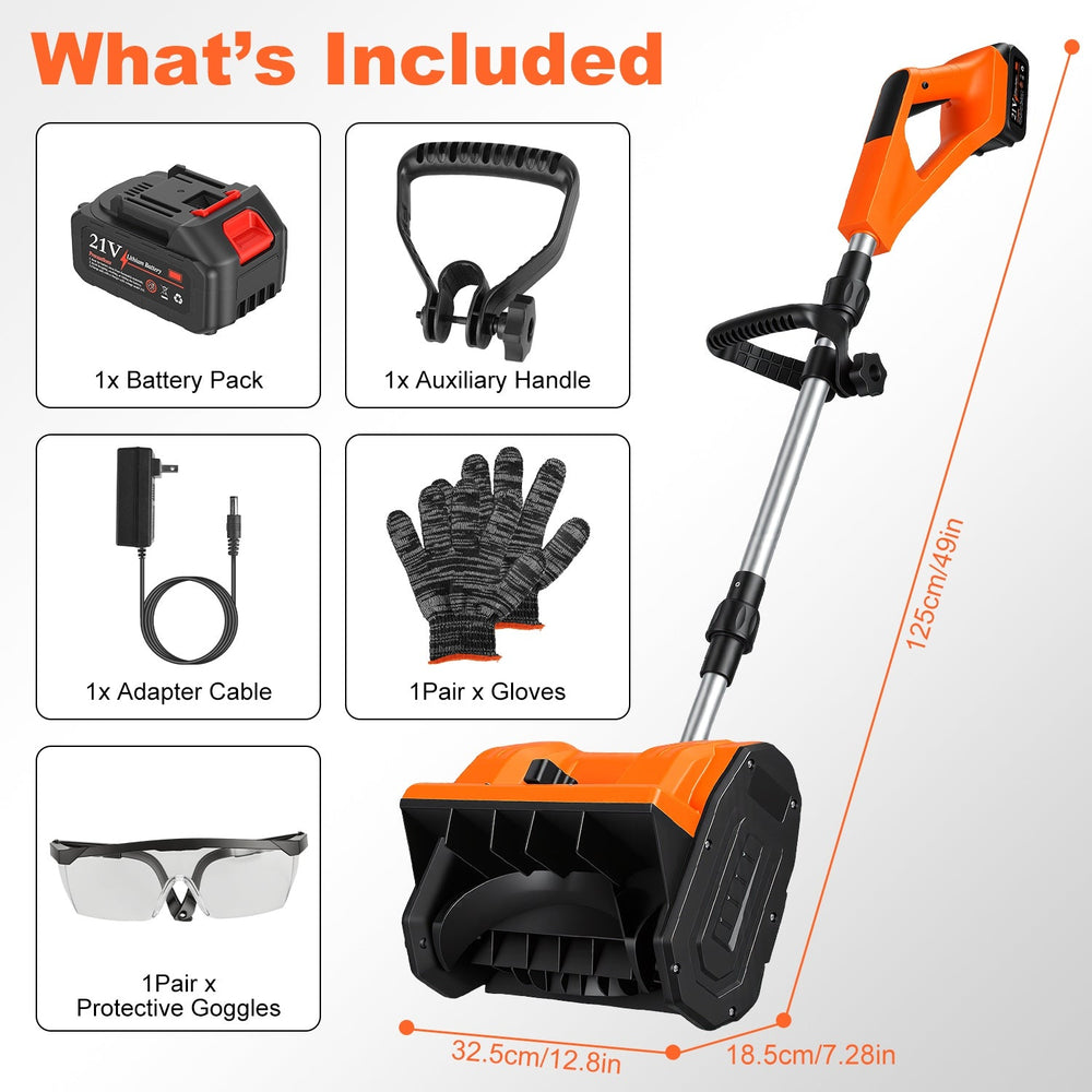 500W 21V Cordless Snow Shovel | 11" Foldable Snow Thrower with Accessories