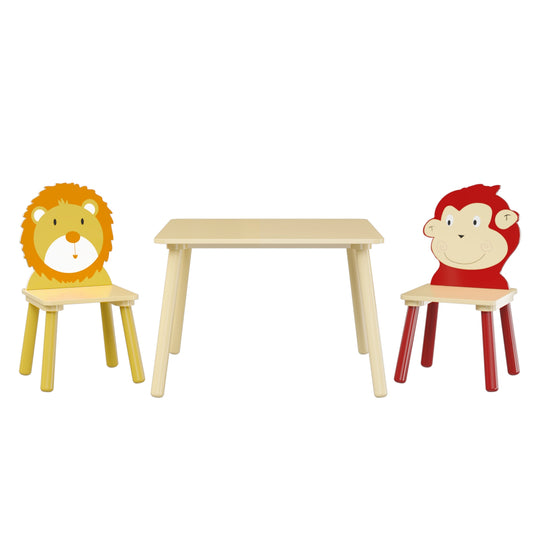 3-Piece Kids Wooden Table and Chair Set, Rabbit Ear Themed Toddler Activity Play Table with 2 Chairs, Solid Wood & MDF C