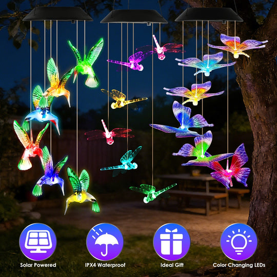 Solar Wind Chimes 3-Pack with Color Changing LED Lights