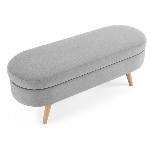 Oval Storage Ottoman Bench, Upholstered Storage Bench with Rubberwood Legs, Multifunctional Entryway Bench for Bedroom L