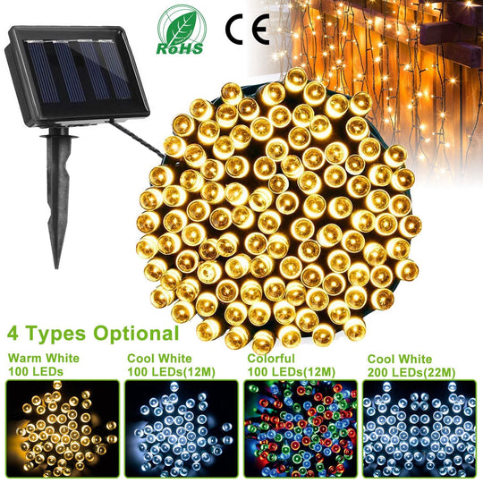 12M 100 LEDs Solar String Fairy Lights Outdoor String Lamps Garden Xmas Decor Lamp