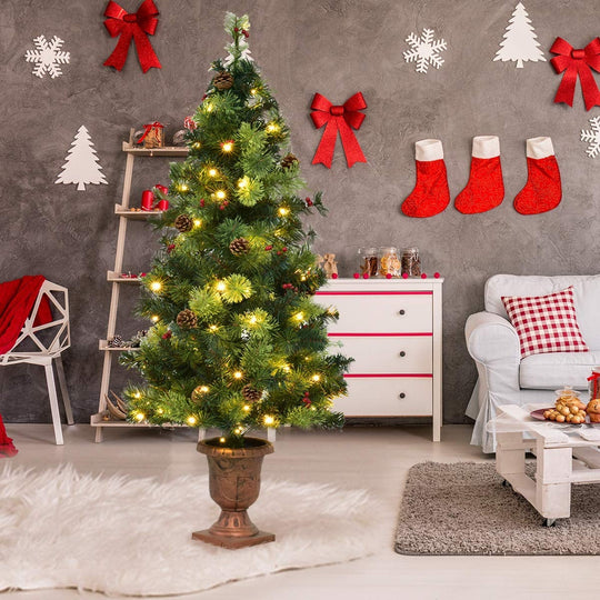 LED Christmas Tree with Red Berries Pine Cones