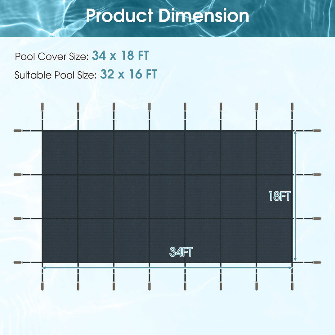 34 x 18 Feet Safety Pool Cover Fits 32 x16 Feet Inground Swimming Pools