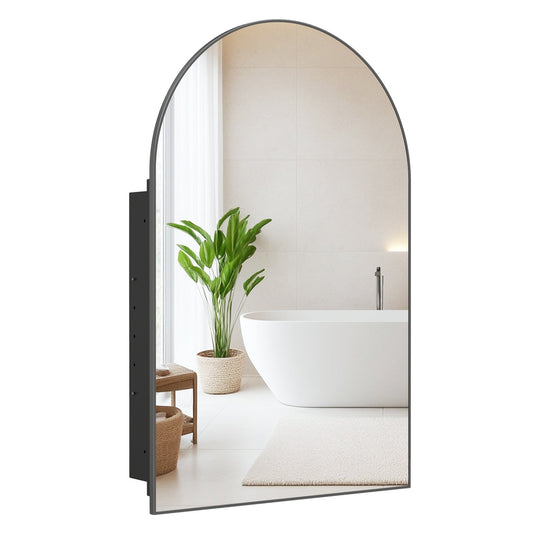 Wall-Mounted Storage Cabinet with Arched Mirror 34" x 22"