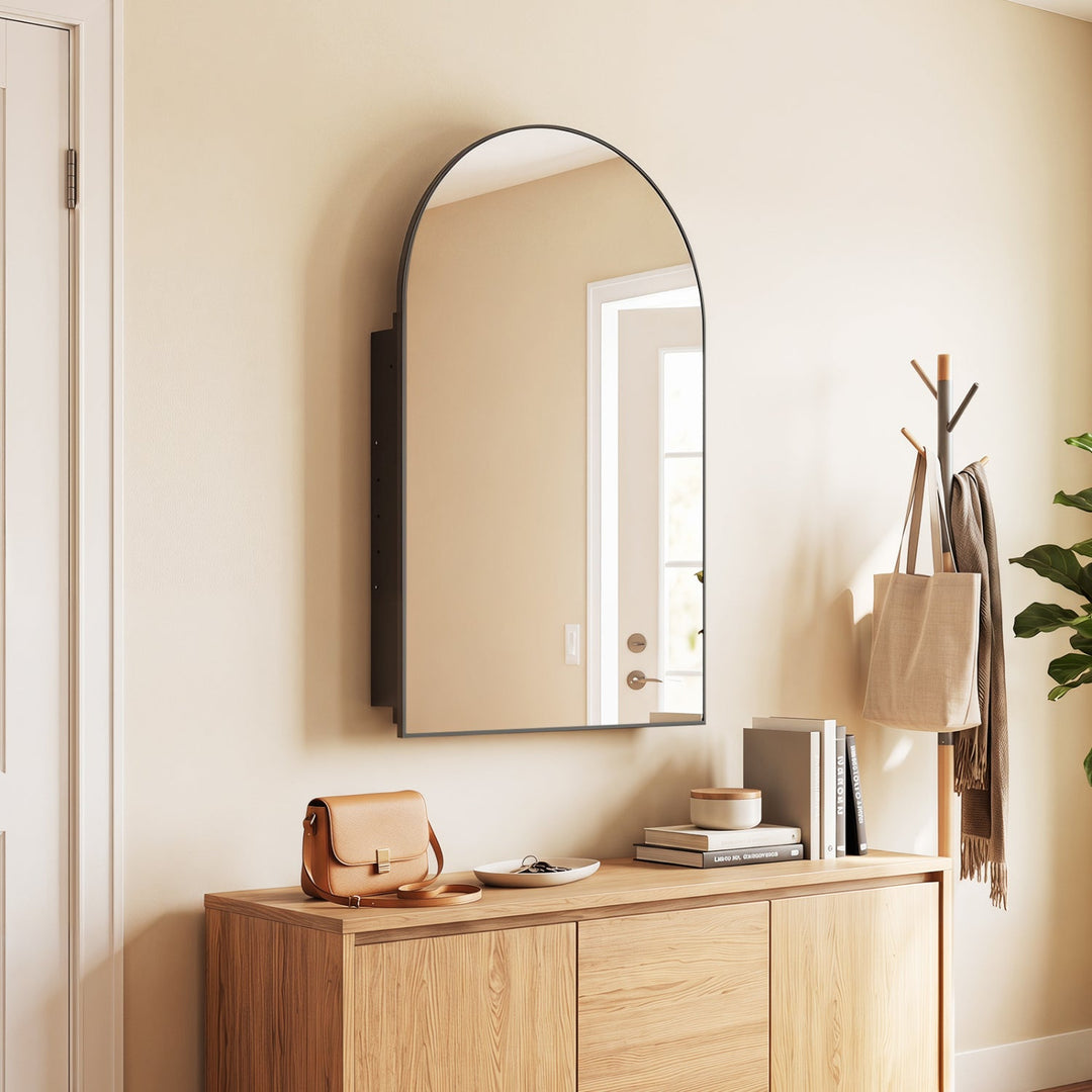 Wall-Mounted Storage Cabinet with Arched Mirror 34" x 22"