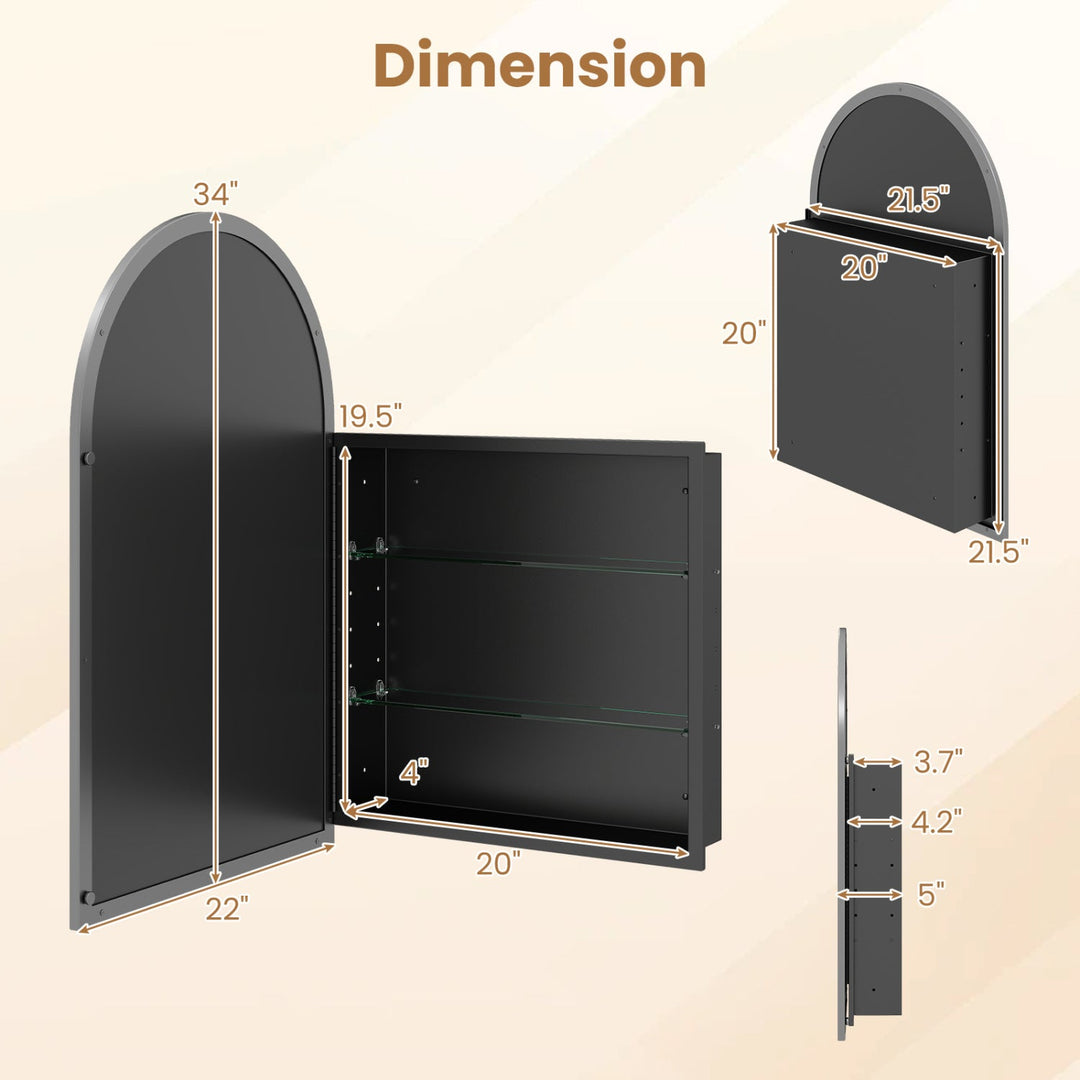 Wall-Mounted Storage Cabinet with Arched Mirror 34" x 22"