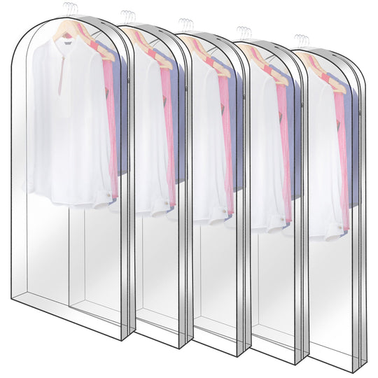 5 Pack 60In Garment Bag for Hanging Clothes Dustproof Waterproof Hanging Clothes Storage Bag Clear Transparent Suits Cover for Sweater Jacket Coat Dre