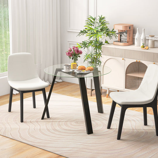 36 Inches Round Glass Dining Table for 4 with Rubber Wood Frame