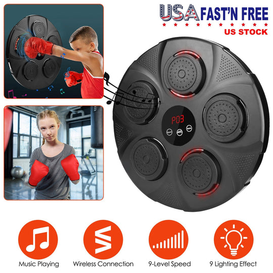 Music Boxing Machine Electronic Wall Target Punching Pad LED Lighted Sandbag Boxing Training Machine Exercise Equipment with Kids Boxing Gloves