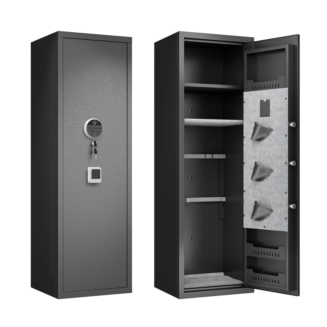 57In Biometric Gun Safe for Rifles and Pistols, Tall Metal Rifle Safe with Fingerprint Keypad and Key Access, Removable 