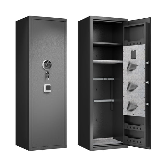 57In Biometric Gun Safe for Rifles and Pistols, Tall Metal Rifle Safe with Fingerprint Keypad and Key Access, Removable 