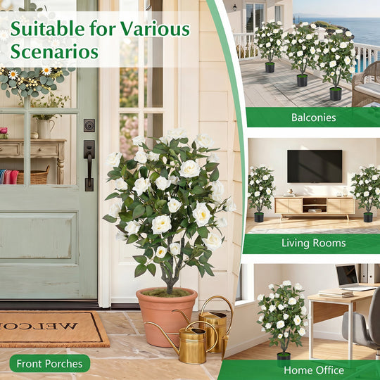 35.5" Artificial Rose Tree with Blooming Flowers in Pot