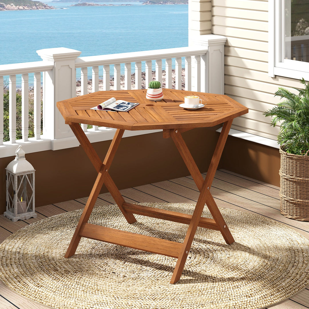 35.5 Inch Solid Wood Patio Dining Table Octagon Table with 1.97 Inch Umbrella Hole