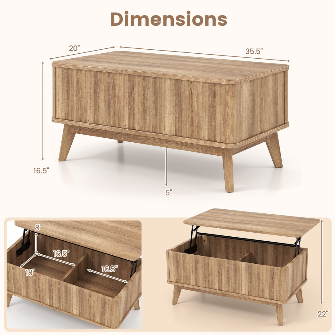 35.5" Rectangle Wooden Fluted Lift Top Coffee Table-Walnut