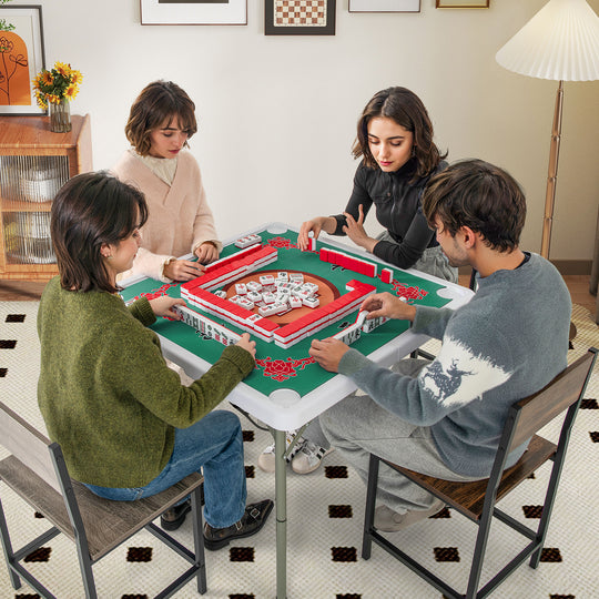 35 Inch 4 Player Game Card Folding Mahjong Table with Cup Holders-Light Green