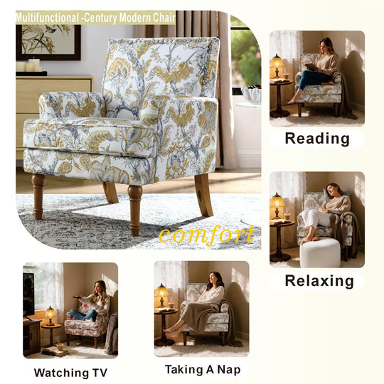 Floral Upholstered Accent Chair with Nailhead Trim