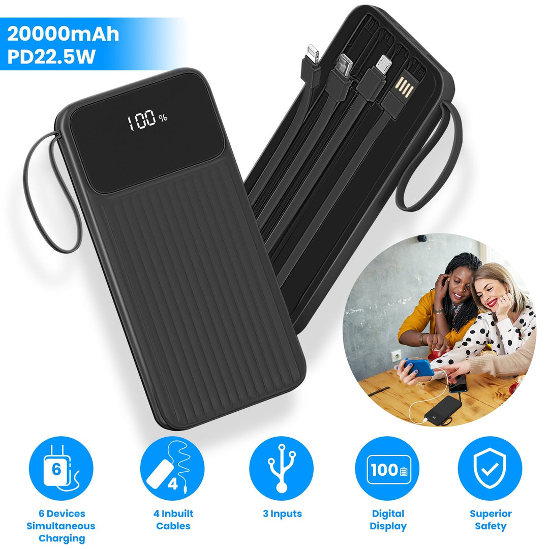 PD22.5W Fast Charger 20000mAh Fast Charging Power Bank Portable Charger with 4 Inbuilt Cables Digital Display Handle Fit For IOSPhone 15/14 Android An