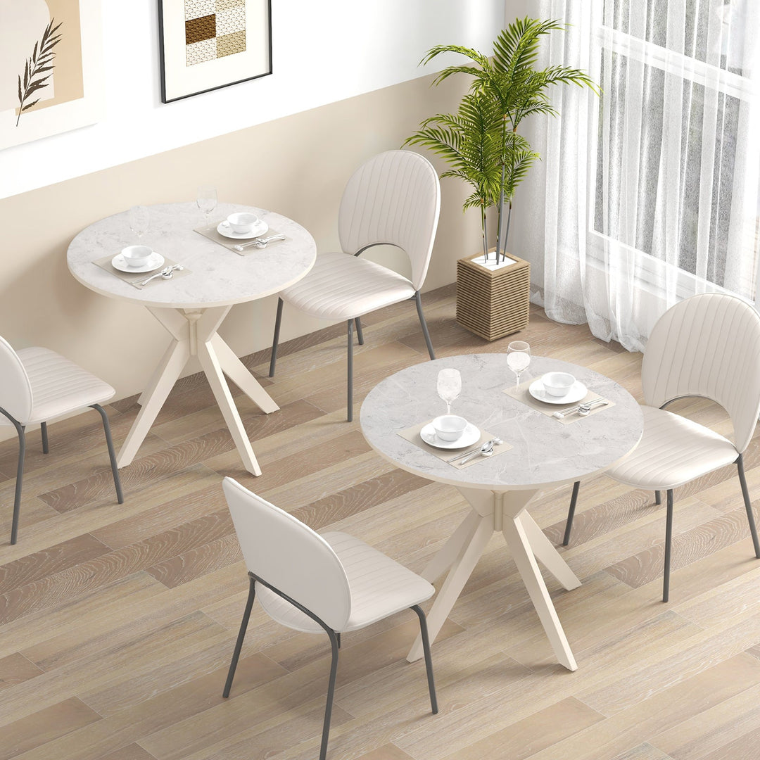 36-Inch Mid Century Modern Kitchen Table with Faux Marble Tabletop and Solid Rubber Wood Legs