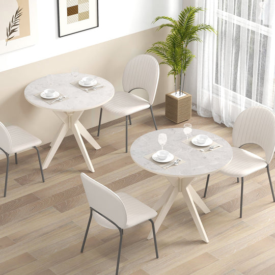 36-Inch Mid Century Modern Kitchen Table with Faux Marble Tabletop and Solid Rubber Wood Legs