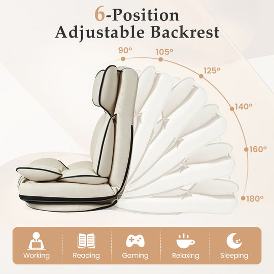 360 Degree Swivel Floor Gaming Chair with 6-Position Adjustable Backrest and Sponge Filling