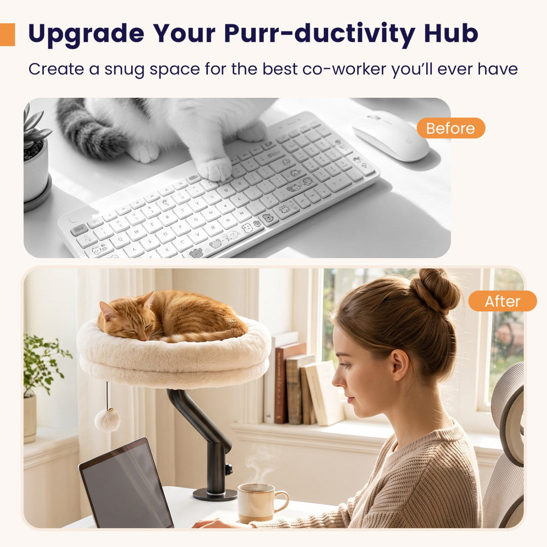 Cat Desk Bed with 360° Rotating Perch and Clamp Mount