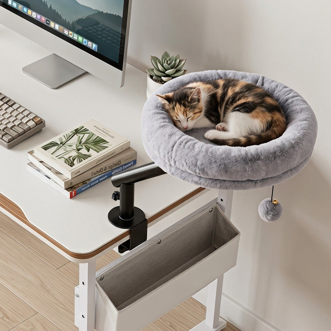 Cat Desk Bed with 360° Rotating Perch and Clamp Mount